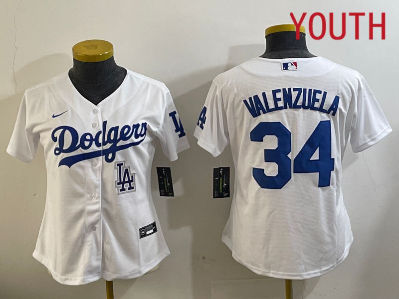 Youth Los Angeles Dodgers #34 Valenzuela White Game 2024 Nike MLB Jersey style 11205->youth mlb jersey->Youth Jersey